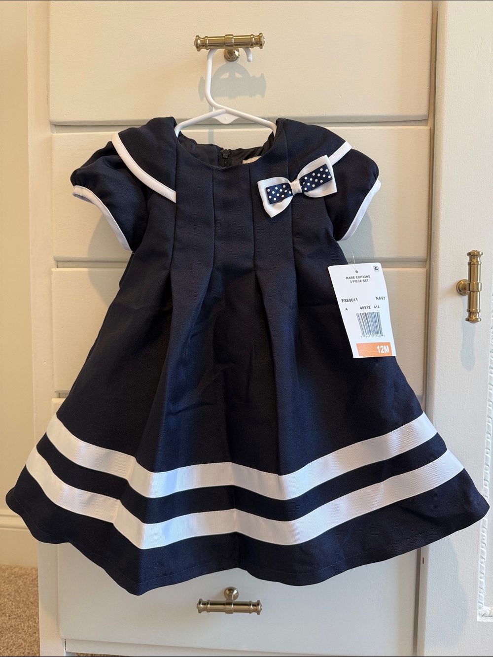 Navy Sailor-Trim Baby Dress - 12M